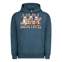 Pigment Midnight Navy Happy Easter Spot Rabbit Urban Hoodie - CowhideDigitalArt