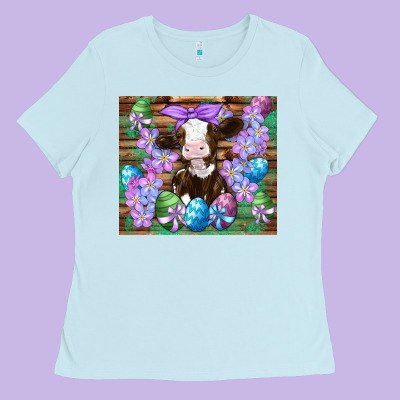 Easter Cow Eggs Flowers Daisys Ladies Tee Designed By Artiststas