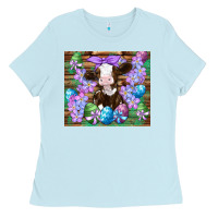 Baby Blue easter cow eggs flowers daisys Ladies Tee - Artiststas