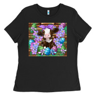 Black easter cow eggs flowers daisys Ladies Tee - Artiststas