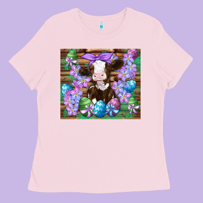 Easter Cow Eggs Flowers Daisys Ladies Tee Designed By Artiststas