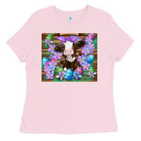 Bubblegum Pink easter cow eggs flowers daisys Ladies Tee - Artiststas