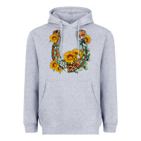 Heather Grey western leopard cowhide sunflowers horseshoe Heavyweight Hoodie - OliviaCreatesArt
