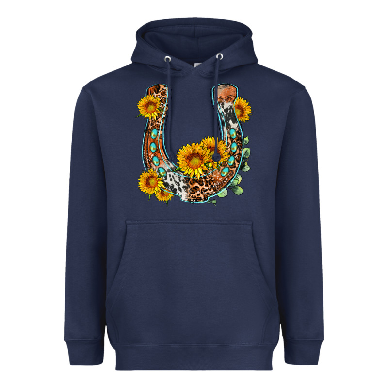 Western Leopard Cowhide Sunflowers Horseshoe Heavyweight Hoodie by OliviaCreatesArt | Teevron