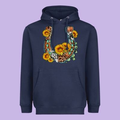 Western Leopard Cowhide Sunflowers Horseshoe Heavyweight Hoodie Designed By Oliviacreatesart