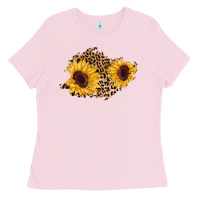 Bubblegum Pink sunflower leopard patch Ladies Tee - AdoDesignShop