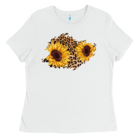 White sunflower leopard patch Ladies Tee - AdoDesignShop