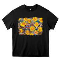 Black aztec sunflower leopard background Heavy Core Tee - AdoDesignShop