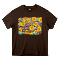 Chocolate Brown aztec sunflower leopard background Heavy Core Tee - AdoDesignShop