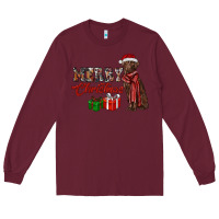 Burgundy merry christmas labrador retriever Long Sleeve Tee - RanaPortraitStore