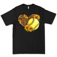 Black Softball Heart With Sunflowers Premium Tee - LillyAllenDesigns