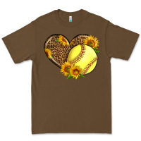 Cacao Softball Heart With Sunflowers Premium Tee - LillyAllenDesigns