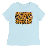 Baby Blue sunflower leopard background Ladies Tee - AdoDesignShop