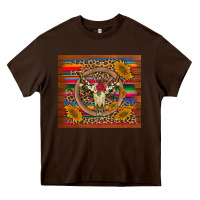 Chocolate Brown serape sunflowers bull skull background Heavy Core Tee - Artiststas