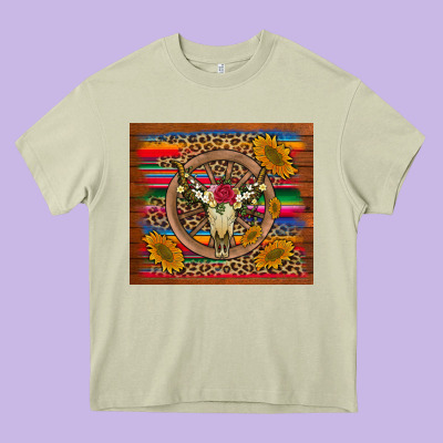 Serape Sunflowers Bull Skull Background Heavy Core Tee Designed By Artiststas