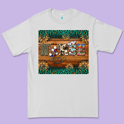 Western Nurse Glitter Leopard Sunflowers Premium Tee Designed By Barkaloodesign
