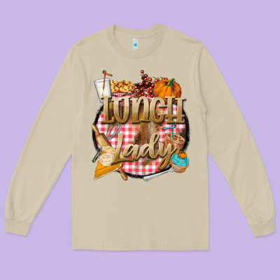 Fall  Lunch Lady Long Sleeve Tee Designed By Barkaloodesign