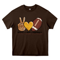Chocolate Brown peace love football Heavy Core Tee - AdoDesignShop