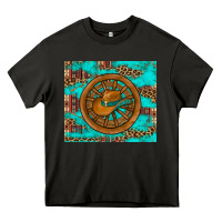 Asphalt cowboy hat turquoise aztec background old wheel Heavy Core Tee - Artiststas