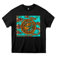 Black cowboy hat turquoise aztec background old wheel Heavy Core Tee - Artiststas