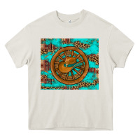 Cream cowboy hat turquoise aztec background old wheel Heavy Core Tee - Artiststas