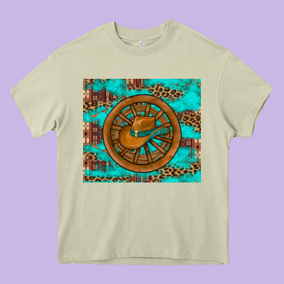 Cowboy Hat Turquoise Aztec Background Old Wheel Heavy Core Tee Designed By Artiststas