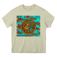 Mossy cowboy hat turquoise aztec background old wheel Heavy Core Tee - Artiststas