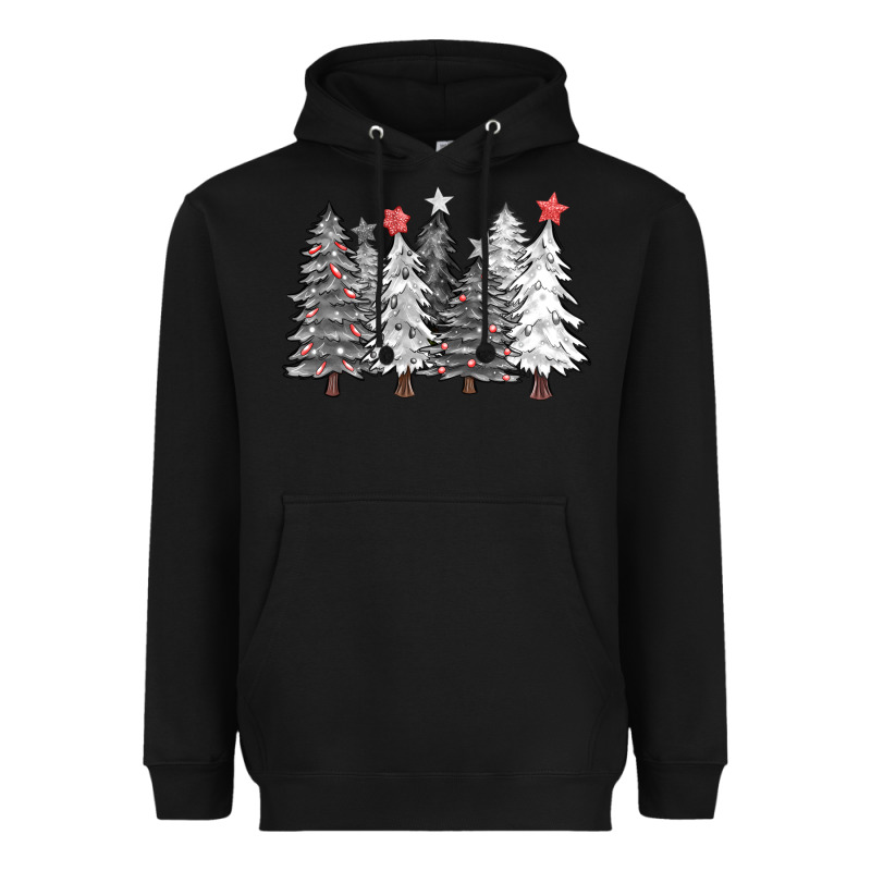 Black And White Christmas Trees With Lights Heavyweight Hoodie by FaDigitalArtStudio | Teevron