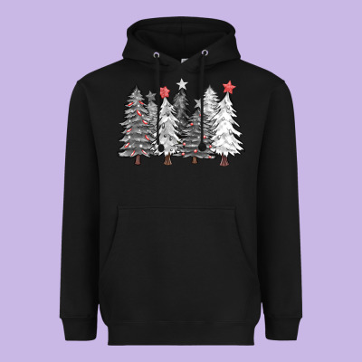 Black And White Christmas Trees With Lights Heavyweight Hoodie Designed By Fadigitalartstudio