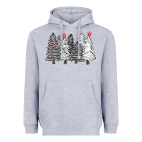 Heather Grey black and white christmas trees with lights Heavyweight Hoodie - FaDigitalArtStudio