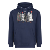 Navy black and white christmas trees with lights Heavyweight Hoodie - FaDigitalArtStudio