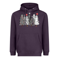 Plum black and white christmas trees with lights Heavyweight Hoodie - FaDigitalArtStudio