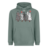 Sage black and white christmas trees with lights Heavyweight Hoodie - FaDigitalArtStudio