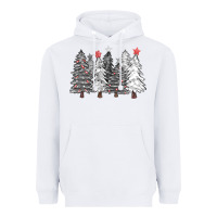 White black and white christmas trees with lights Heavyweight Hoodie - FaDigitalArtStudio