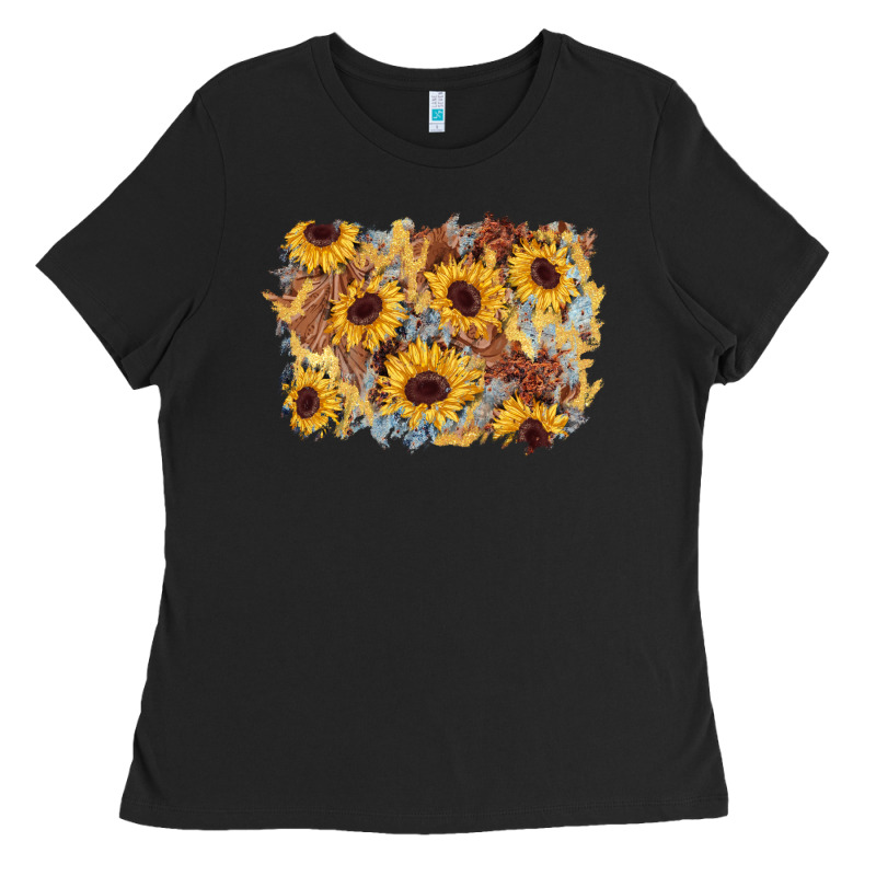 Sunflower Glitter Leather Background Ladies Tee by AdoDesignShop | Teevron