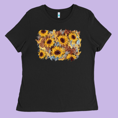 Sunflower Glitter Leather Background Ladies Tee Designed By Adodesignshop
