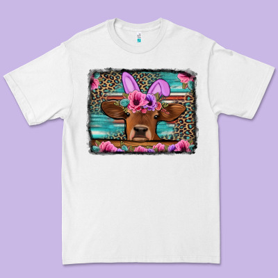 Easter Floral Leopard Cow Premium Tee Designed By Jasminsmagicworld
