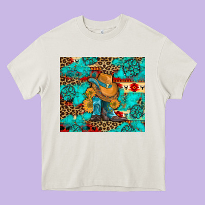 Cowboy Boots With Turquoise And Aztec Heavy Core Tee Designed By Artiststas
