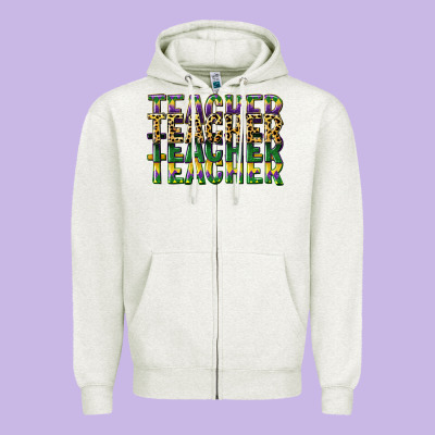 Teacher Mardi Gras Zipper Hoodie Designed By Cowgirlartshop