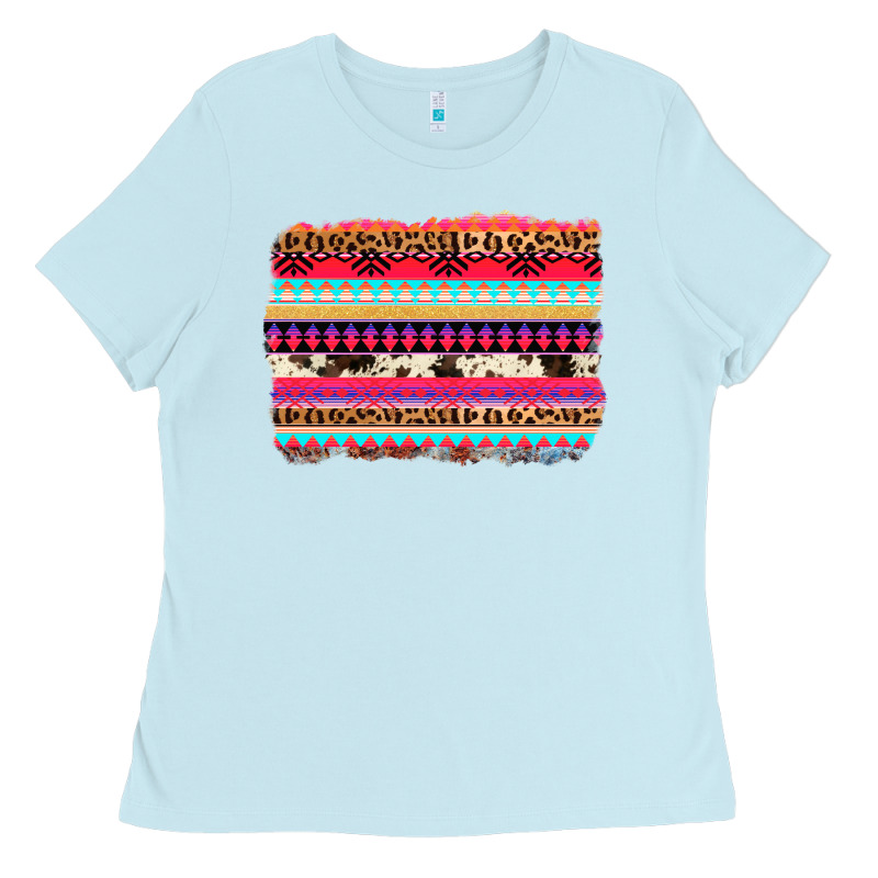 Aztec Western Leopard Cowhide Background Ladies Tee by AdoDesignShop | Teevron