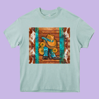 Cowboy Boots Turquoise Aztec Cowhide Heavy Core Tee Designed By Artiststas
