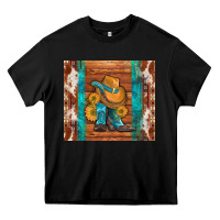 Black cowboy boots turquoise aztec cowhide Heavy Core Tee - Artiststas