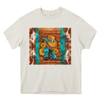 Cream cowboy boots turquoise aztec cowhide Heavy Core Tee - Artiststas