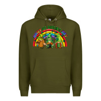 Army Green Happy St. Patrick's Day rainbow gnomes Premium Hoodie - CowGirlArtShop