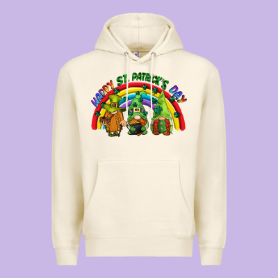 Happy St. Patrick's Day Rainbow Gnomes Premium Hoodie Designed By Cowgirlartshop