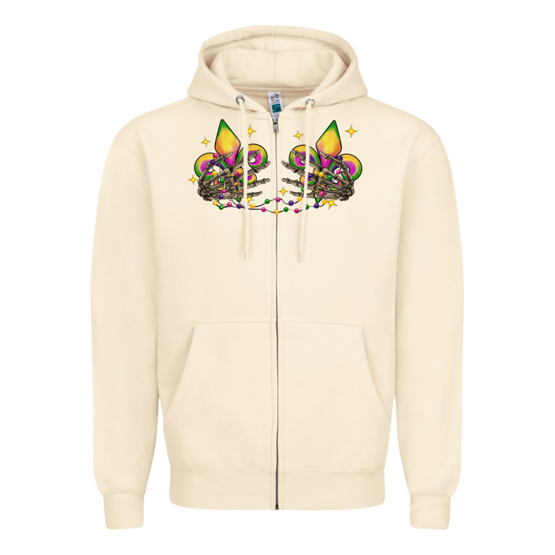 Skeleton Hands Mardi Gras Zipper Hoodie by CowGirlArtShop | Teevron