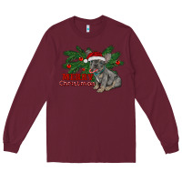 Burgundy merry christmas french bulldog Long Sleeve Tee - RanaPortraitStore