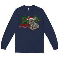 Navy merry christmas french bulldog Long Sleeve Tee - RanaPortraitStore