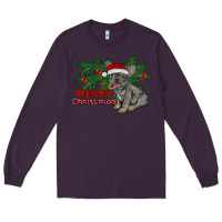Plum merry christmas french bulldog Long Sleeve Tee - RanaPortraitStore