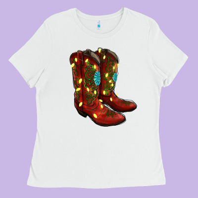Western Christmas Boots Ladies Tee Designed By Ranaportraitstore